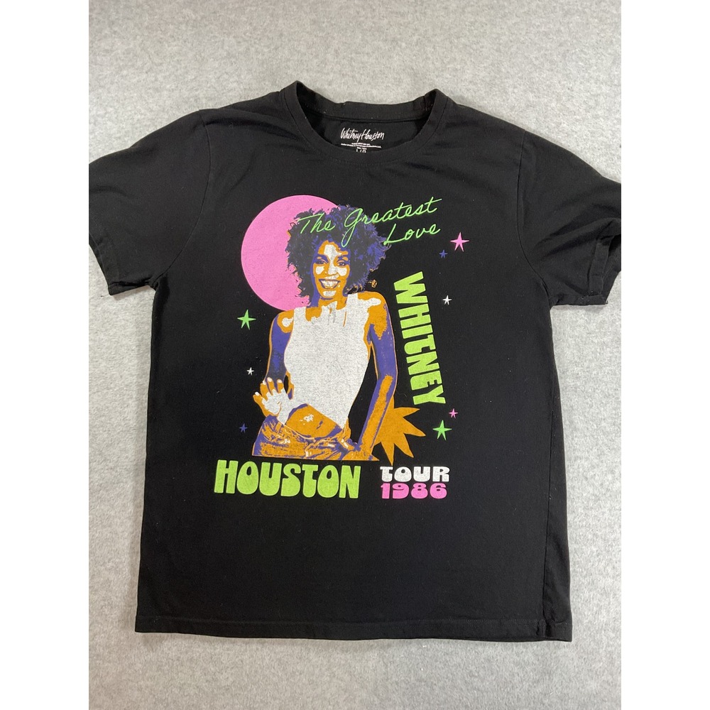 Whitney Houston 1986 Greatest Love Tour Graphic T-Shirt Black Large Neon 2008